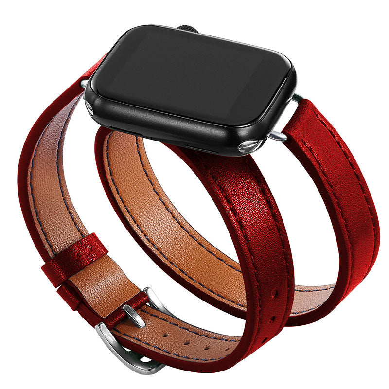 Slim Double Loop Leather Band for Apple Watch 8/7/6/4